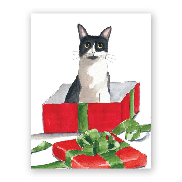 Card Holiday - Christmas - Cat in Holiday Box - 4510box